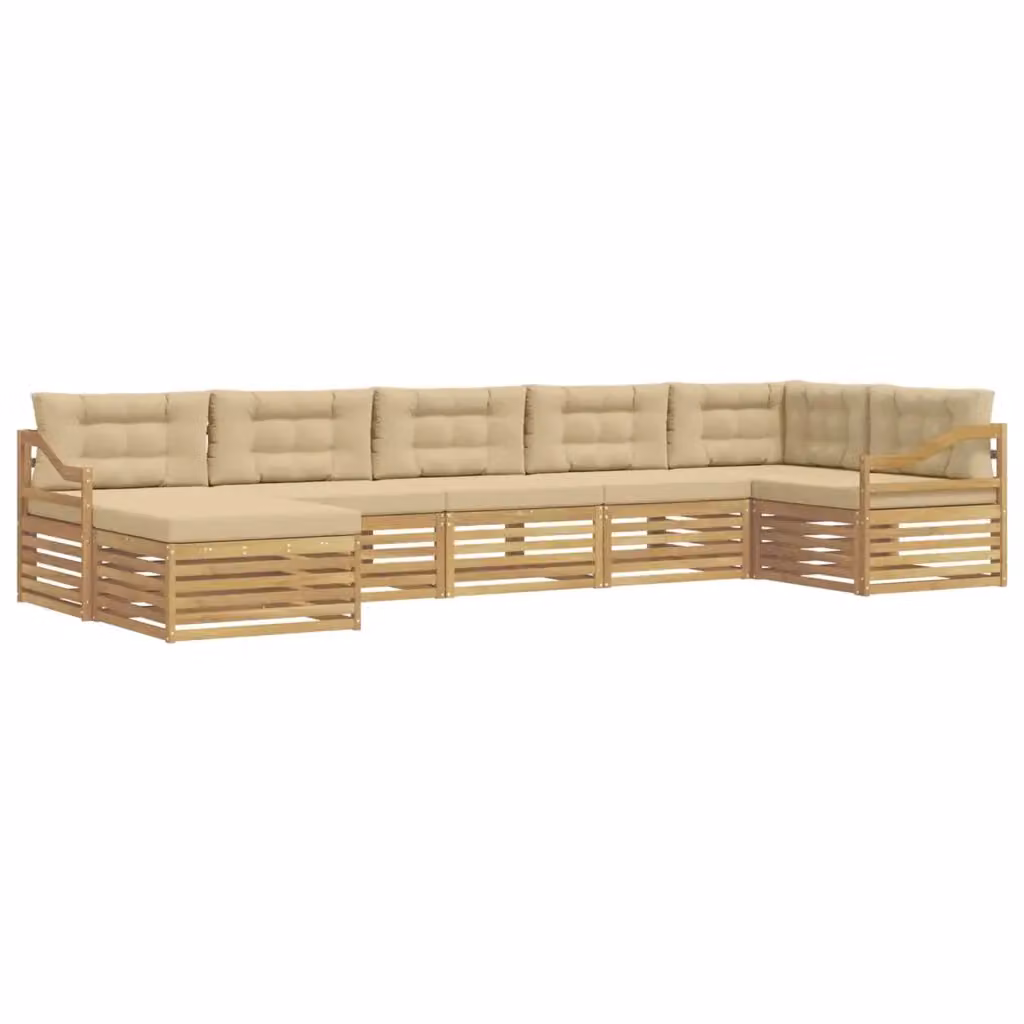 Set di divani da esterno 7 pezzi vidaXL in legno di acacia con cuscini Bianco e Beige – 2