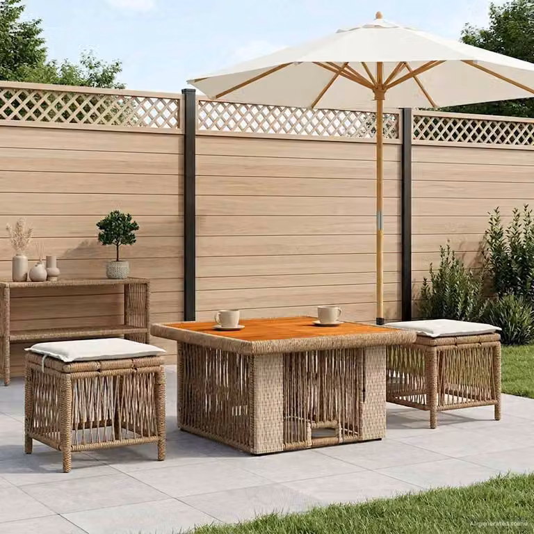Set da pranzo per giardino e terrazzo da 3 pezzi vidaXL in polyrattan beige e bianco