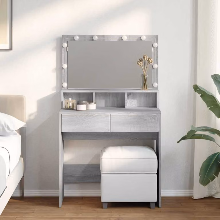 vidaXL Toeletta Hollywood con LED Grigio Sonoma L: 80 cm, P: 41 cm, H: 134,5 cm
