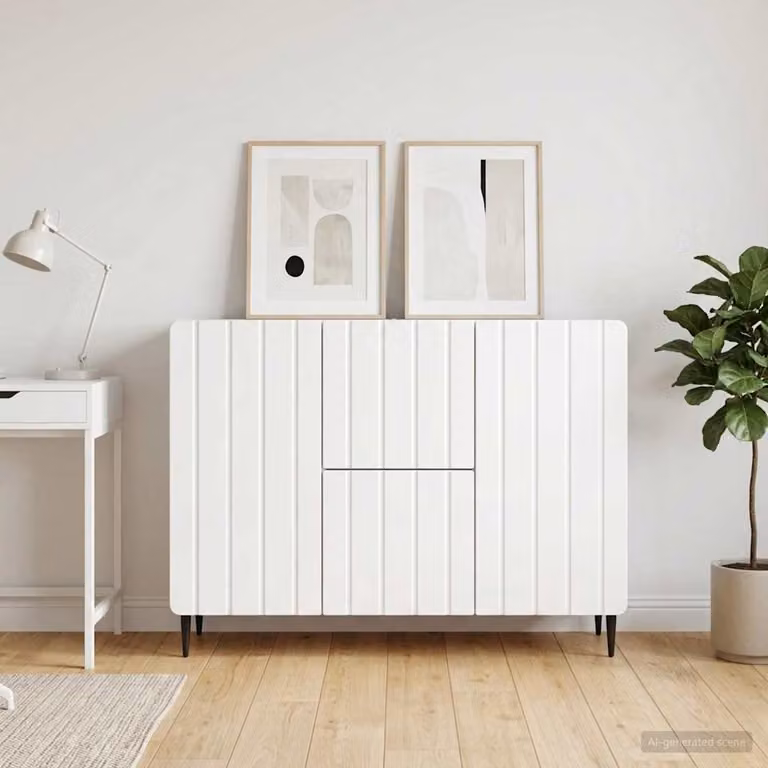 Credenza moderna vidaXL in bianco lucido con finitura in MDF e metallo L: 89 cm, P: 34,5 cm, H: 62 cm