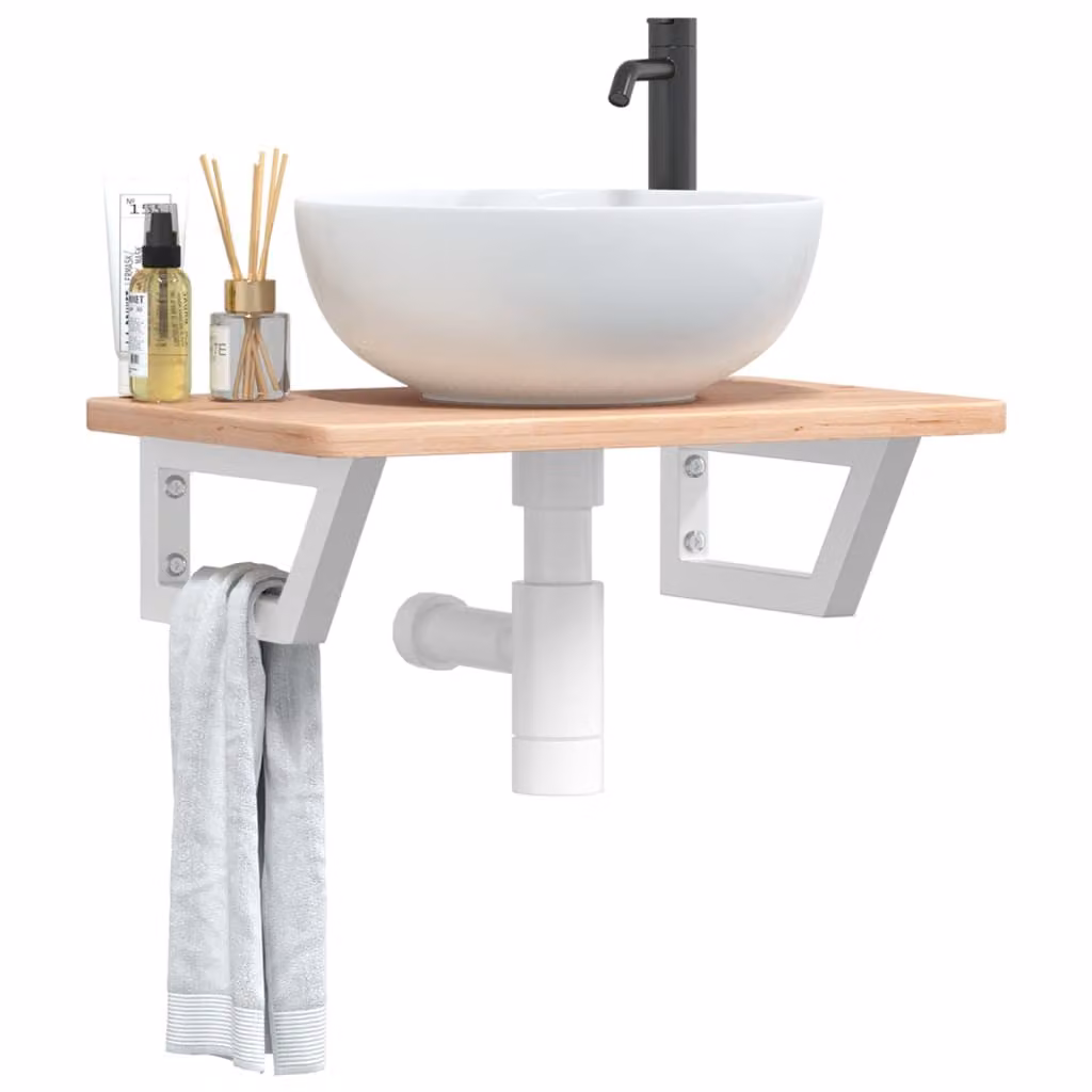 vidaXL Ripiano da parete per lavabo in acciaio e rovere massello marrone e bianco