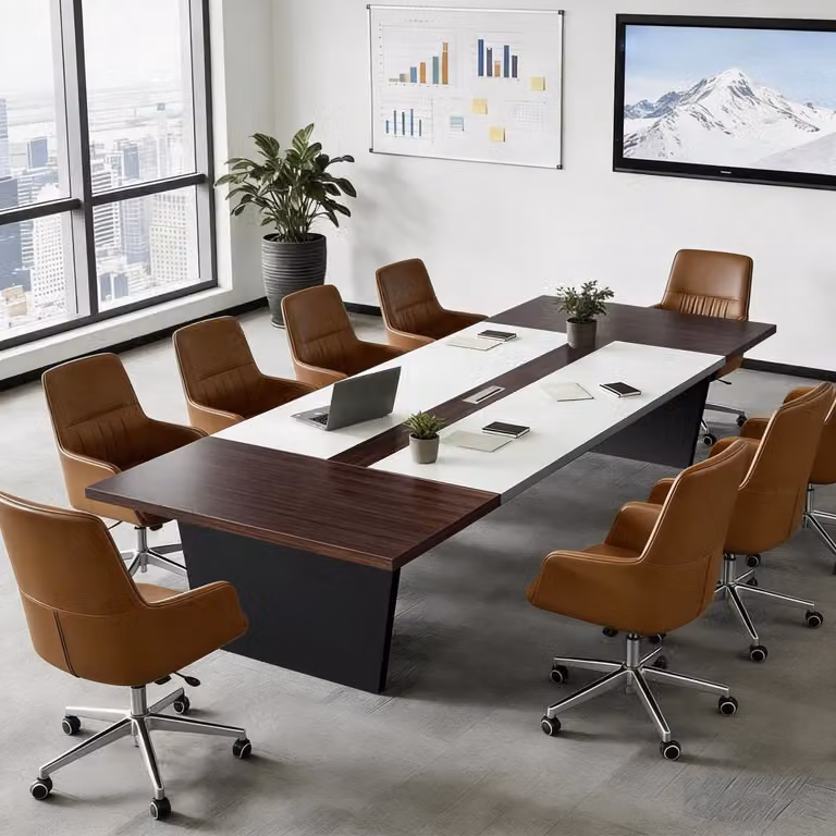 Tavolo da conferenza per ufficio, dimensioni 160x80x74 cm, colore nero e bianco, piano del tavolo spesso 2,5 cm