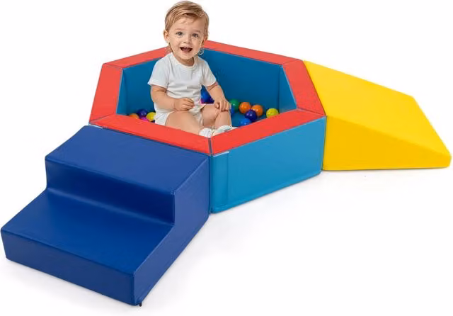 Set di 3 Blocchi da Arrampicata in Schiuma Costway con Piscina di Palline Multicolore per Bambini