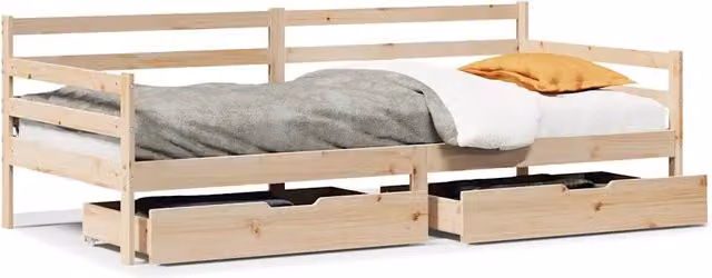 Letto singolo | Letto per adulti | Dormeuse con Cassetti Bianca 80x200 cm Legno Massello di Pino