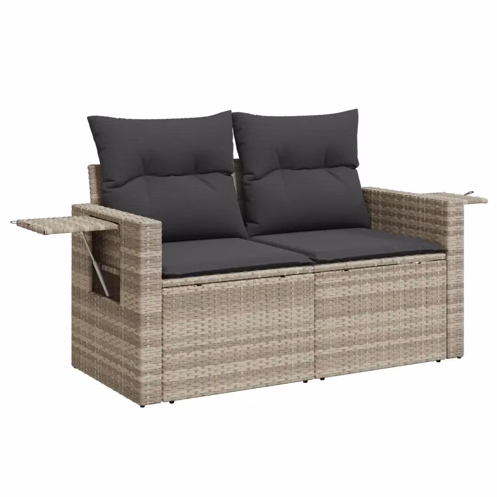 Divano da giardino a 2 posti vidaXL in polyrattan grigio con cuscini imbottiti e coperture rimovibili L: 124 cm, P: 69 cm, H: 62 cm – 2