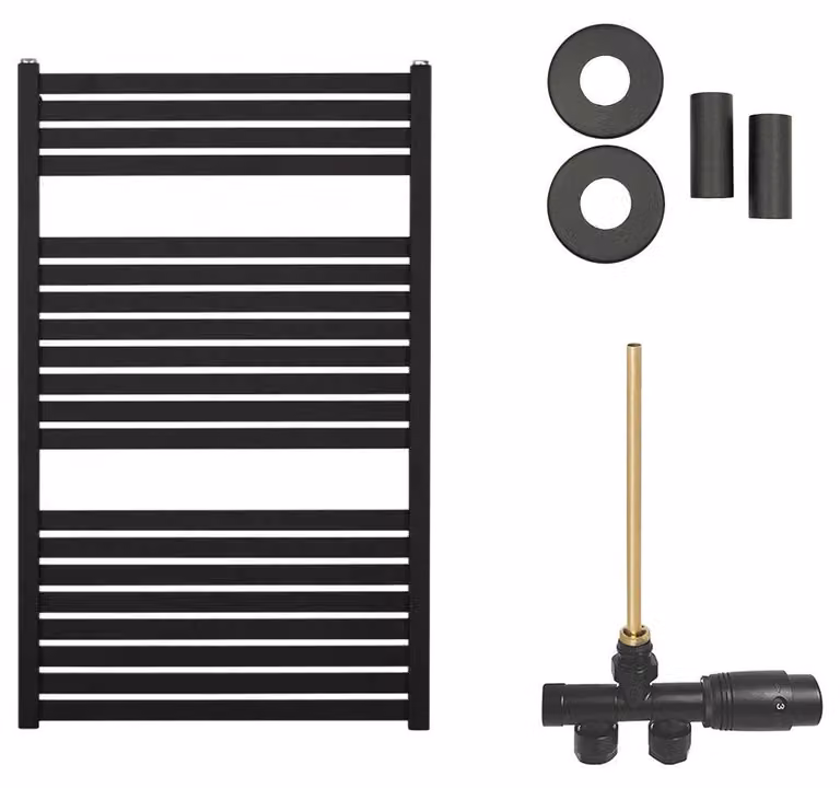 CERANO - Set di radiatori da bagno Vincenzo - riscaldamento centralizzato - attacco laterale a punto singolo - 400 W - nero opaco - 970 x 600 mm