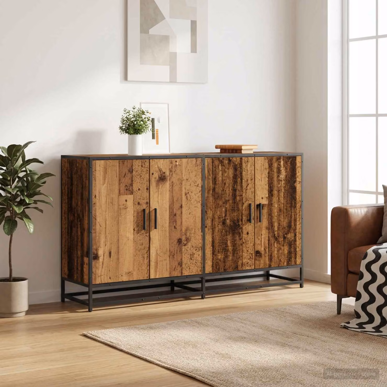Credenza moderna vidaXL in legno ingegnerizzato color marrone L: 134 cm, P: 35 cm, H: 76 cm