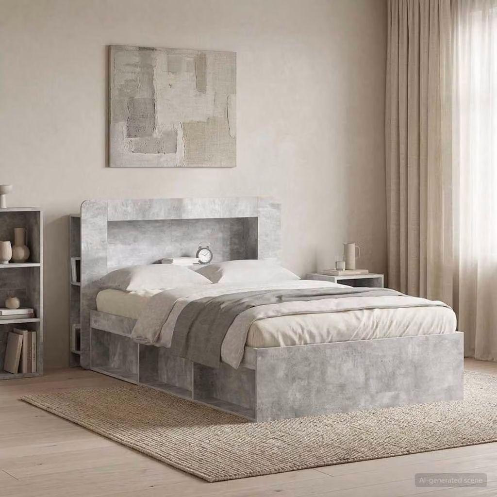Testata del letto moderna vidaXL in legno ingegnerizzato grigio con ripiani integrati