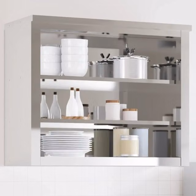 Mobile cucina da parete vidaXL in metallo argento con ripiani interni e ante a scaffale aperto L 92 cm x P 40 cm x H 75 cm