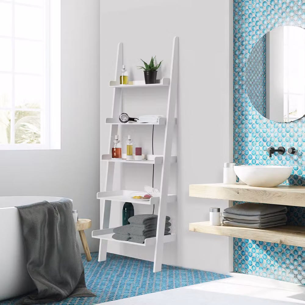 Scaffale moderno Casaria® con 5 ripiani in legno bianco, H 180 cm x L 64 cm x P 37 cm – 2
