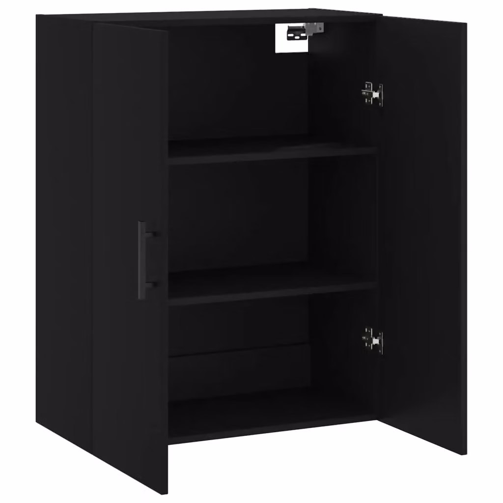 Mobiletto da parete moderno nero in legno composito con ante a battente L: 69,5 cm, P: 34 cm, H: 90 cm – 2
