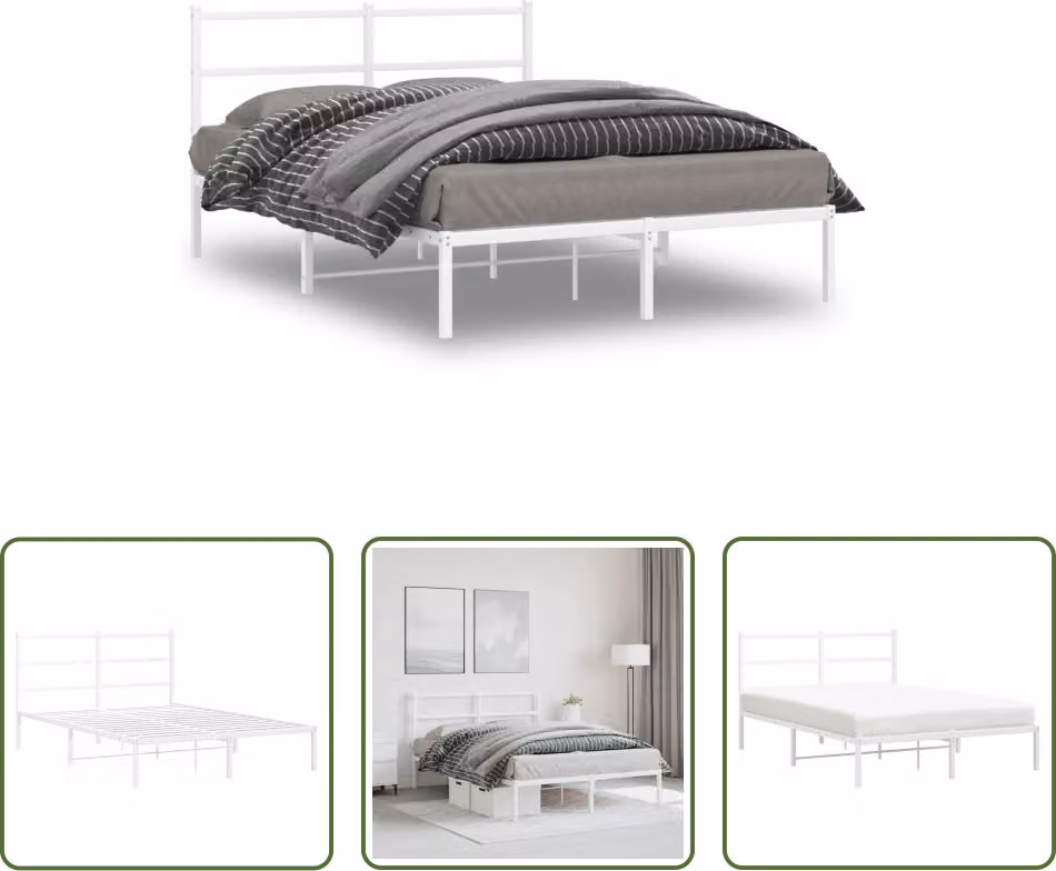 The Living Store Struttura letto con testiera in metallo bianco 140x190 cm