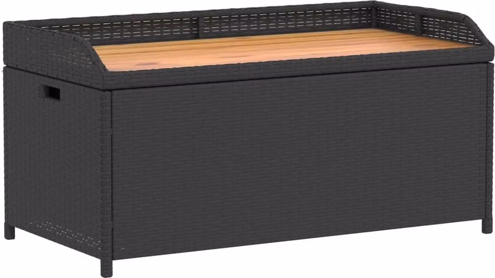 Panca Portaoggetti Nera 100x50x52 cm Polyrattan e Legno Acacia