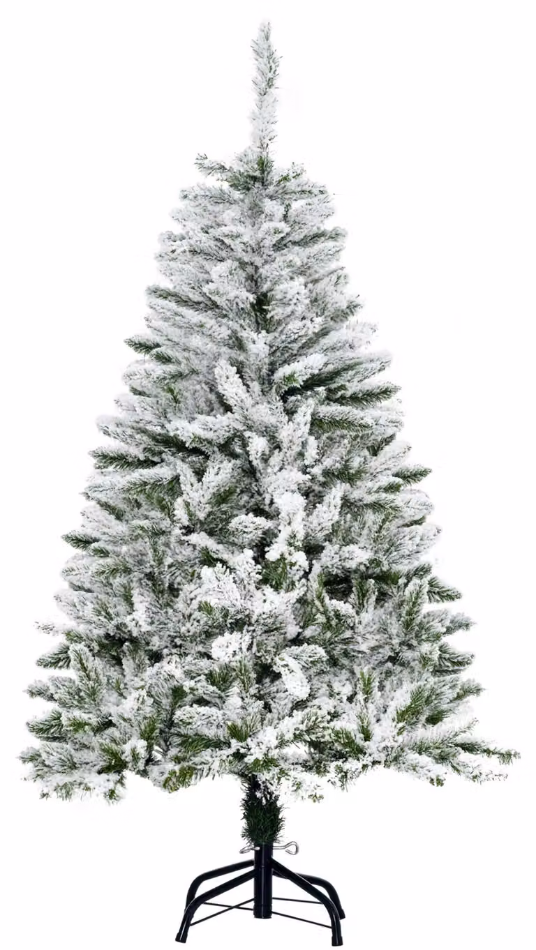 Albero di Natale artificiale, effetto neve, ignifugo, struttura a cerniera, verde/bianco