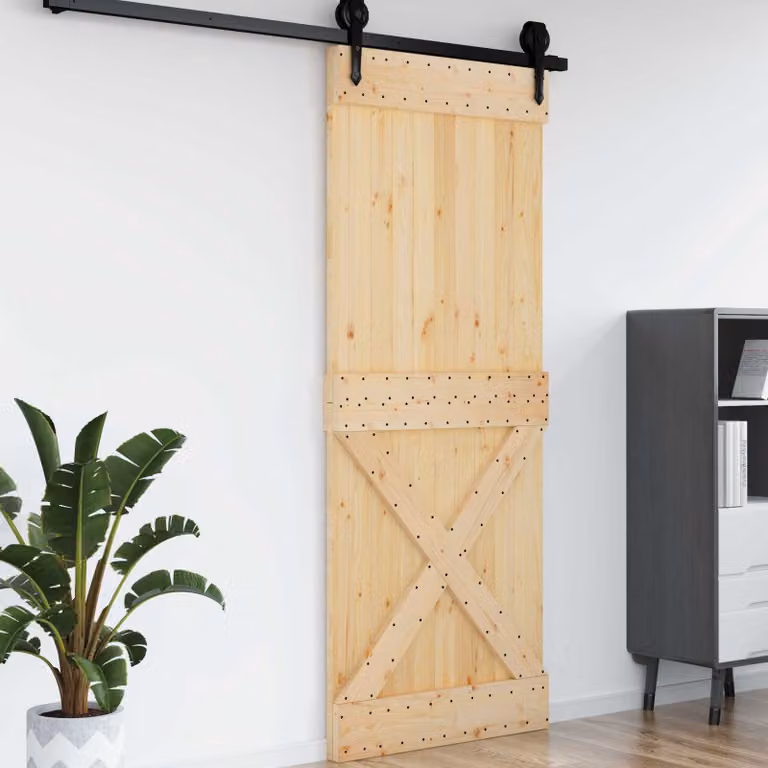Porta Narvik vidaXL in legno di pino solido non trattato, colore marrone, L 90 cm x H 210 cm