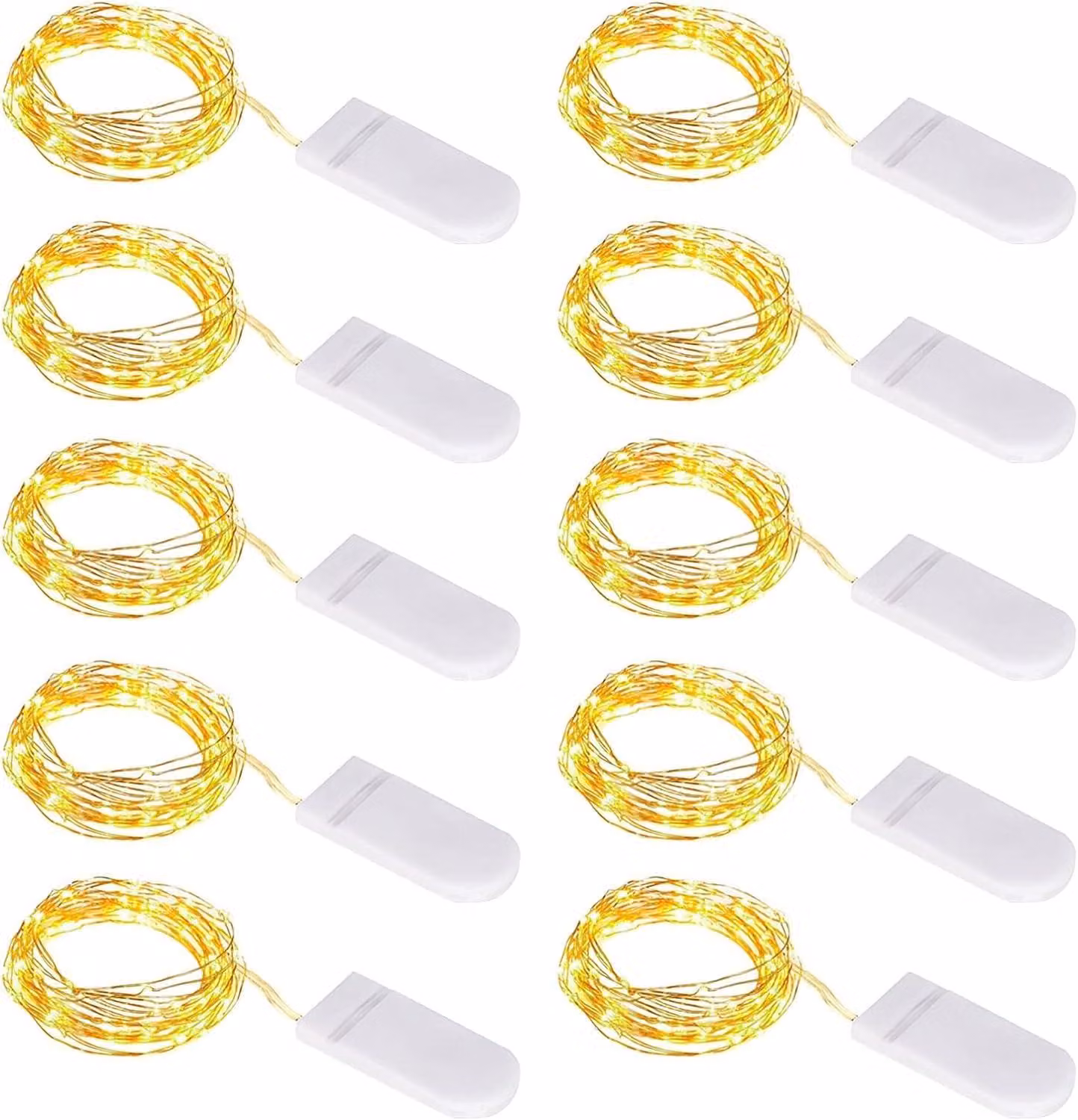 Mini catena luminosa con 10 LED bianco caldo, 1 metro di filo di rame, grado di protezione IP67, confezione da 10