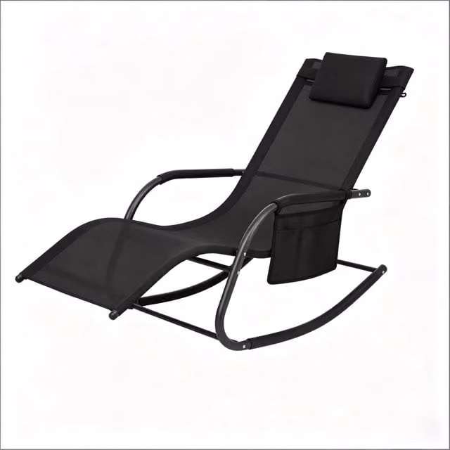 Sedia a dondolo da esterno Chicfurn con design ergonomico in acciaio verniciato a polvere e poliestere resistente ai raggi UV, colore nero