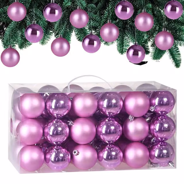 Set di 54 palline di Natale Casaria rosa in plastica con decorazioni geometriche e astratte per il tuo albero – 1