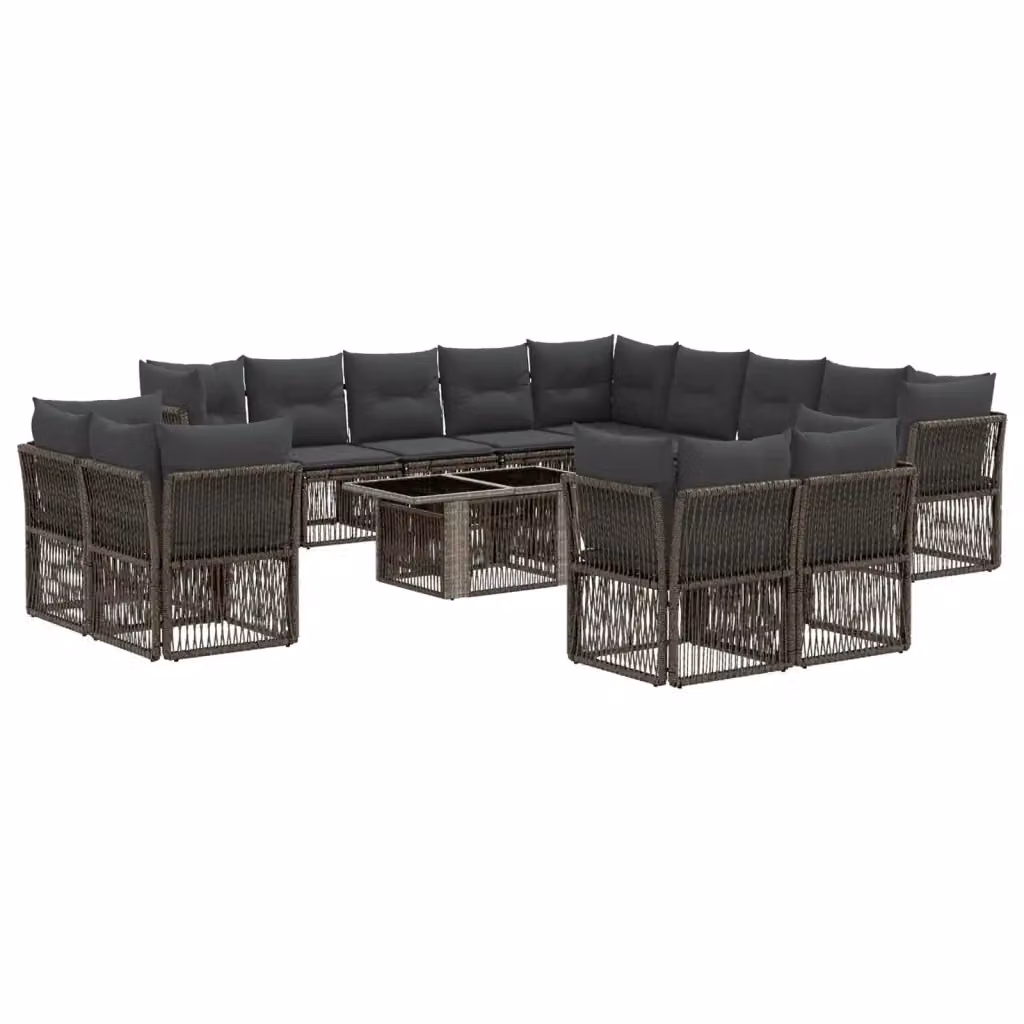 Set Divano da Giardino vidaXL in Polyrattan Grigio con Cuscini e Tavolino da Esterno a Forma di U – 2