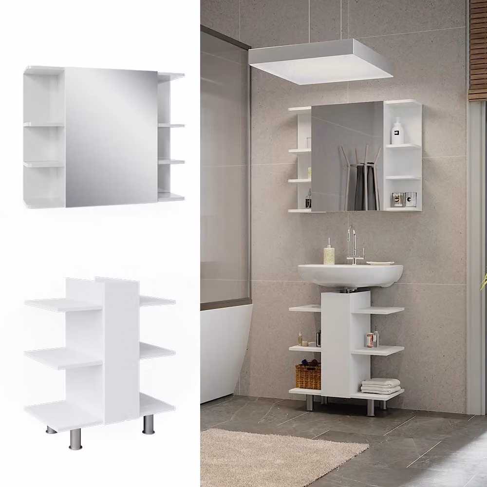 Set di mobili da bagno Vicco Fynn bianco lucido composto da mobile lavabo e pensile con specchio L/P/H: 79,6 x 36,6 x 70,0 cm – 2