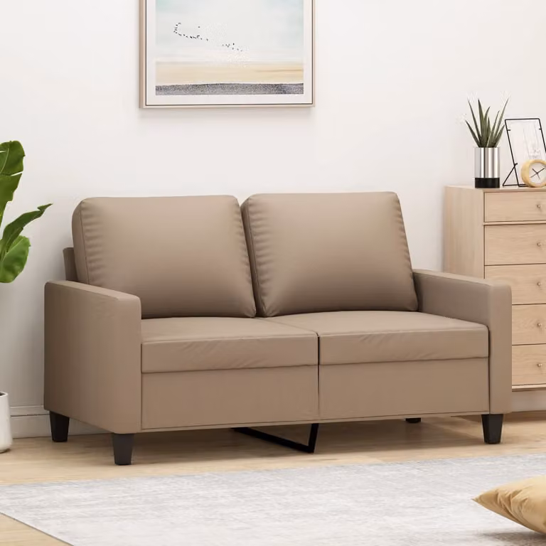 Divano a 2 posti moderno vidaXL in similpelle beige o marrone con struttura in metallo per il tuo soggiorno L: 138 cm, P: 80 cm, H: 77 cm