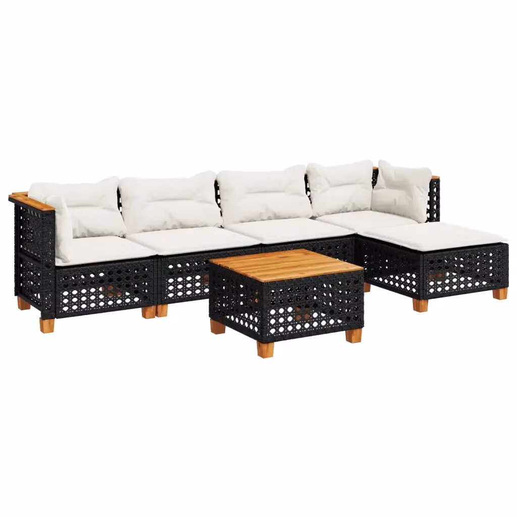 Set Divano da Giardino 6 pz vidaXL in Polyrattan Nero con Cuscini e Tavolino – 2