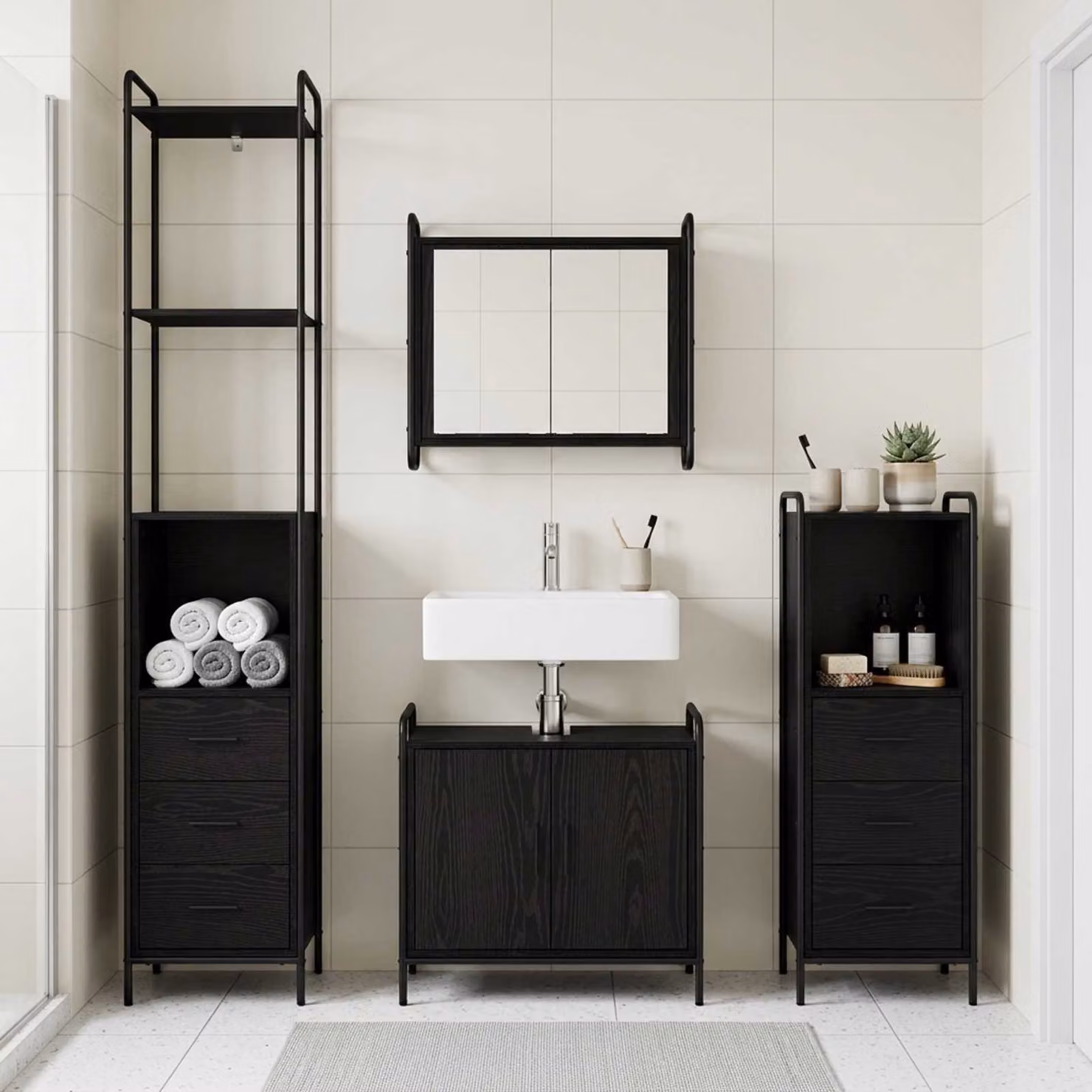 vidaXL Set di Armadi da Bagno 3 pz Rovere Nero 40 x 36 x 200,5 cm