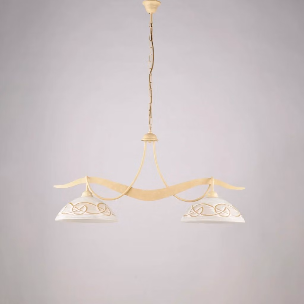 Lampadario a sospensione Bilbao Belight in ferro laccato beige e vetro bianco trasparente – 2
