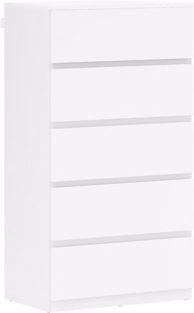 Cassettiera Sideboard HOMCOM con 5 cassetti, Bianco, L: 55 cm, P: 34 cm, H: 100 cm