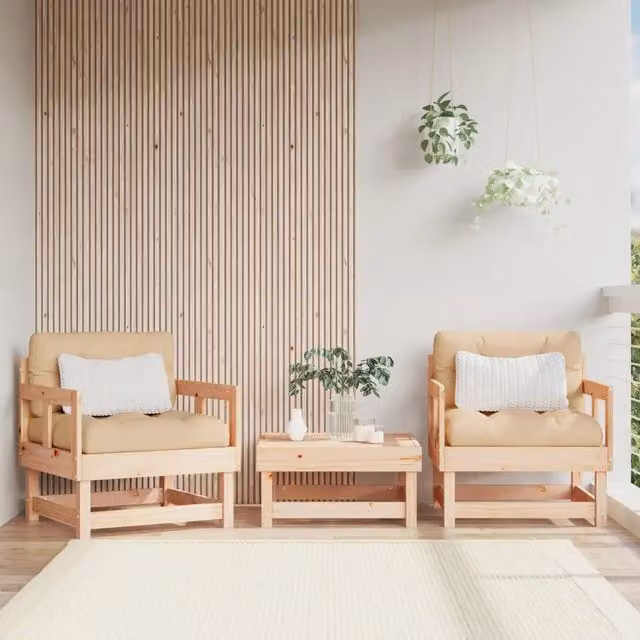 Set di 2 sedie da giardino vidaXL in legno di pino con cuscini beige e braccioli