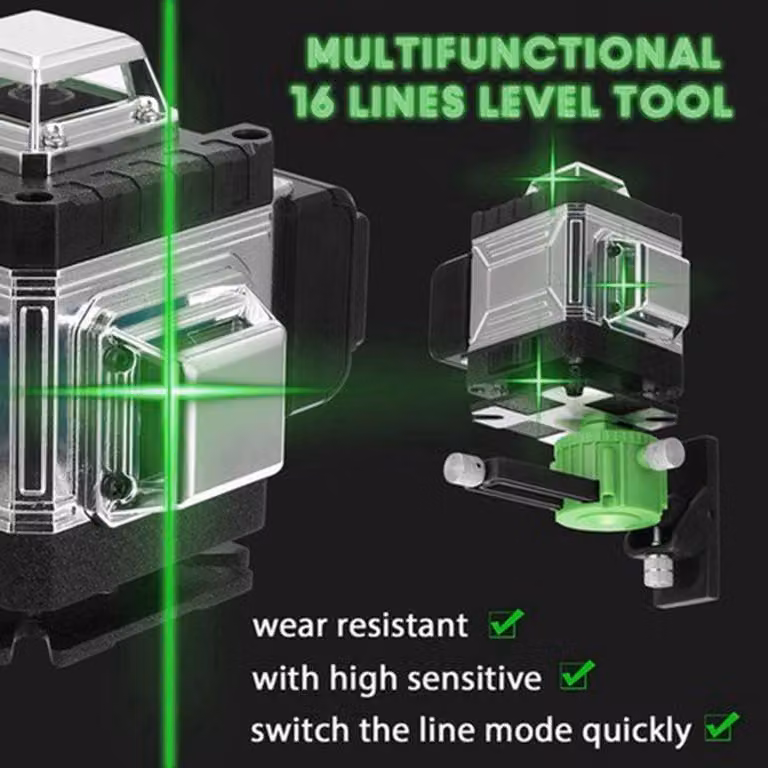 Livella laser a 16 linee, autonivelante, con laser verde a 360 gradi, adatta per interni ed esterni
