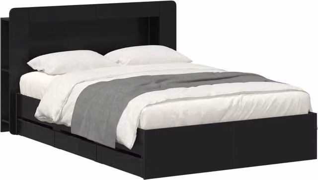 Letto matrimoniale | Letto per adulti | Telaio del letto con storage con testiera Nero 150 x 200 cm