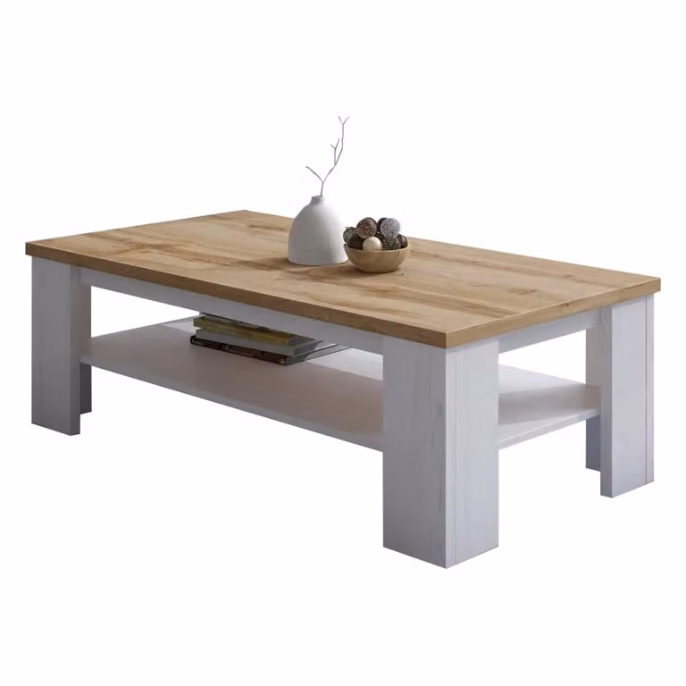 Tavolino da salotto DMORA rettangolare moderno in legno bianco e rovere L: 130 cm, P: 67 cm, H: 41 cm