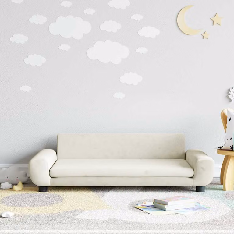Divano per bambini vidaXL in velluto beige con struttura in legno di pino L: 100 cm, P: 54 cm, H: 33 cm