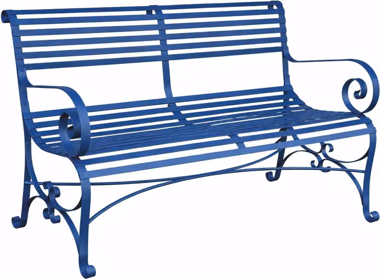 Casa Padrino Panchina da giardino in ferro battuto in stile Art Nouveau blu 120 cm - Mobili da giardino