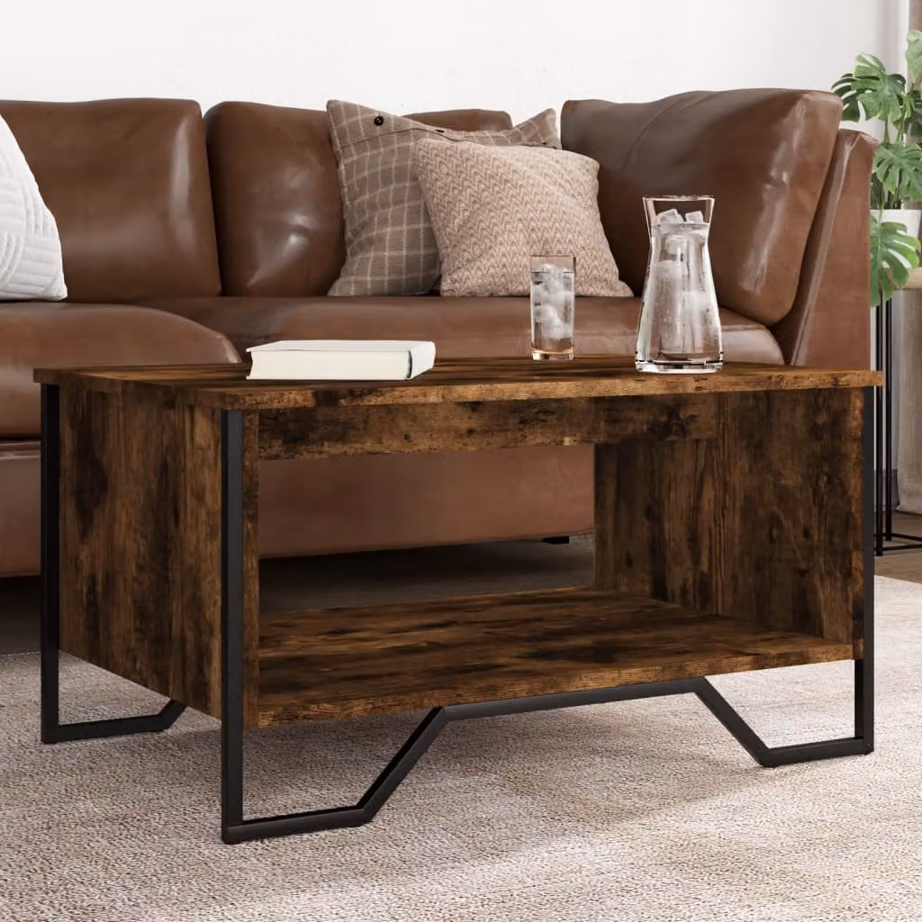 Tavolino da salotto vidaXL in legno e metallo color rovere fumo, L: 75 cm, P: 51 cm, H: 40 cm