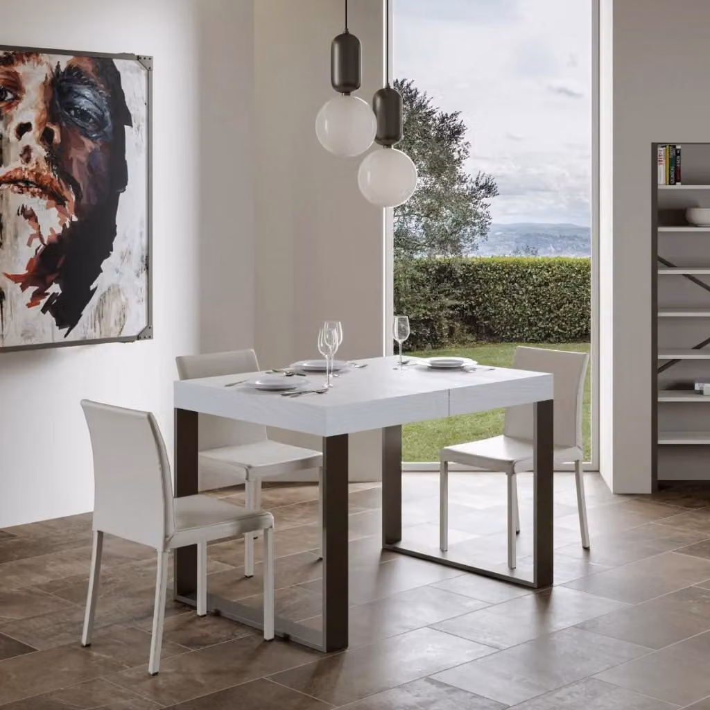 Tavolo allungabile rettangolare GIORDANOSHOP in finitura bianco frassino con telaio antracite L: 140-244 cm, P: 90 cm, H: 77 cm – 2