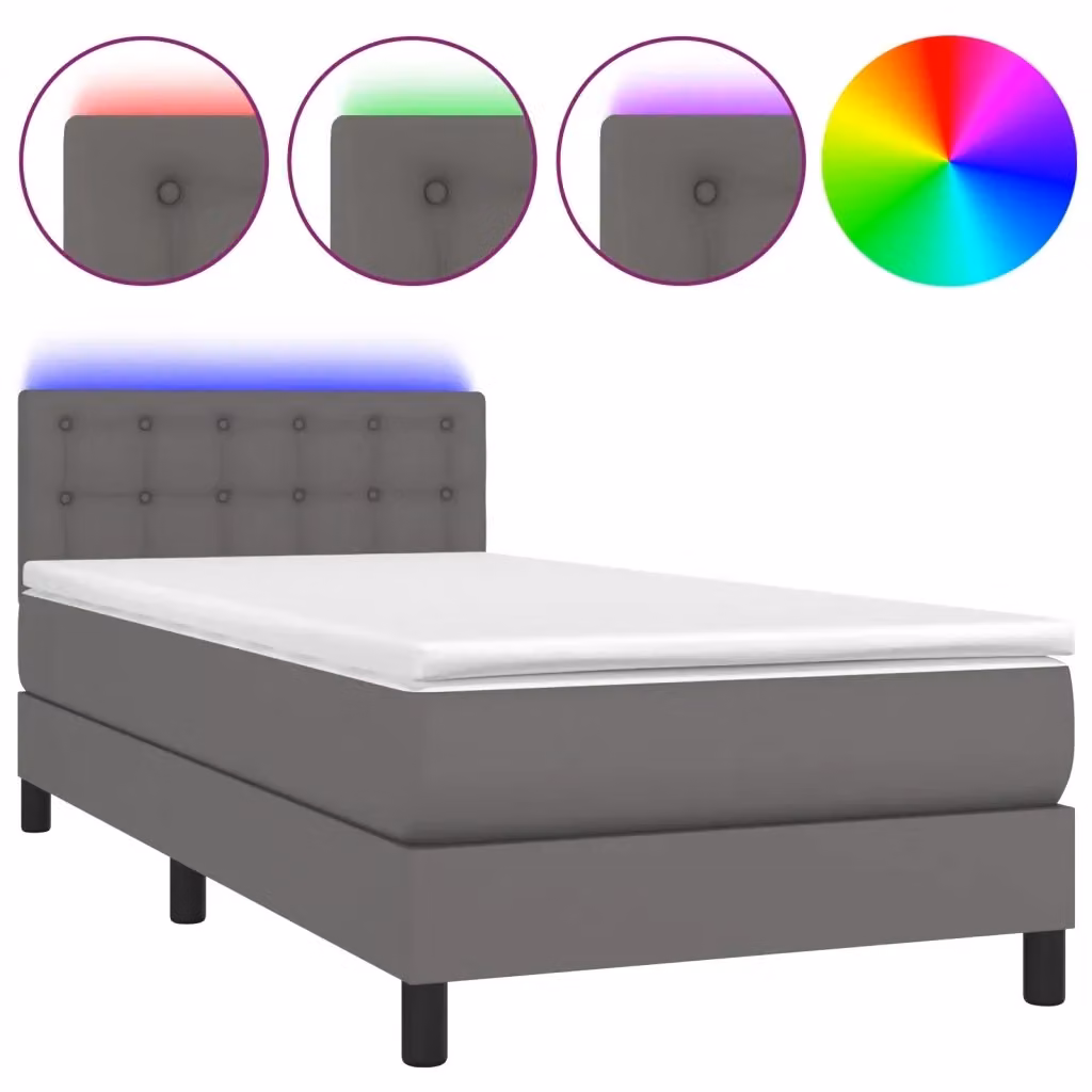 vidaXL Giroletto Ibrido con Materasso e LED Grigio in Similpelle L: 80 cm, P: 200 cm – 2