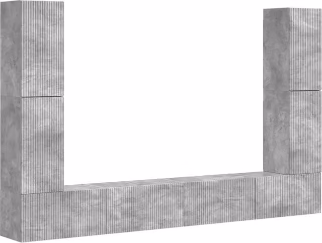 Set mobile TV moderno DESIGN IN composto da 8 pezzi in legno multistrato, colore grigio cemento, modello da appendere a parete