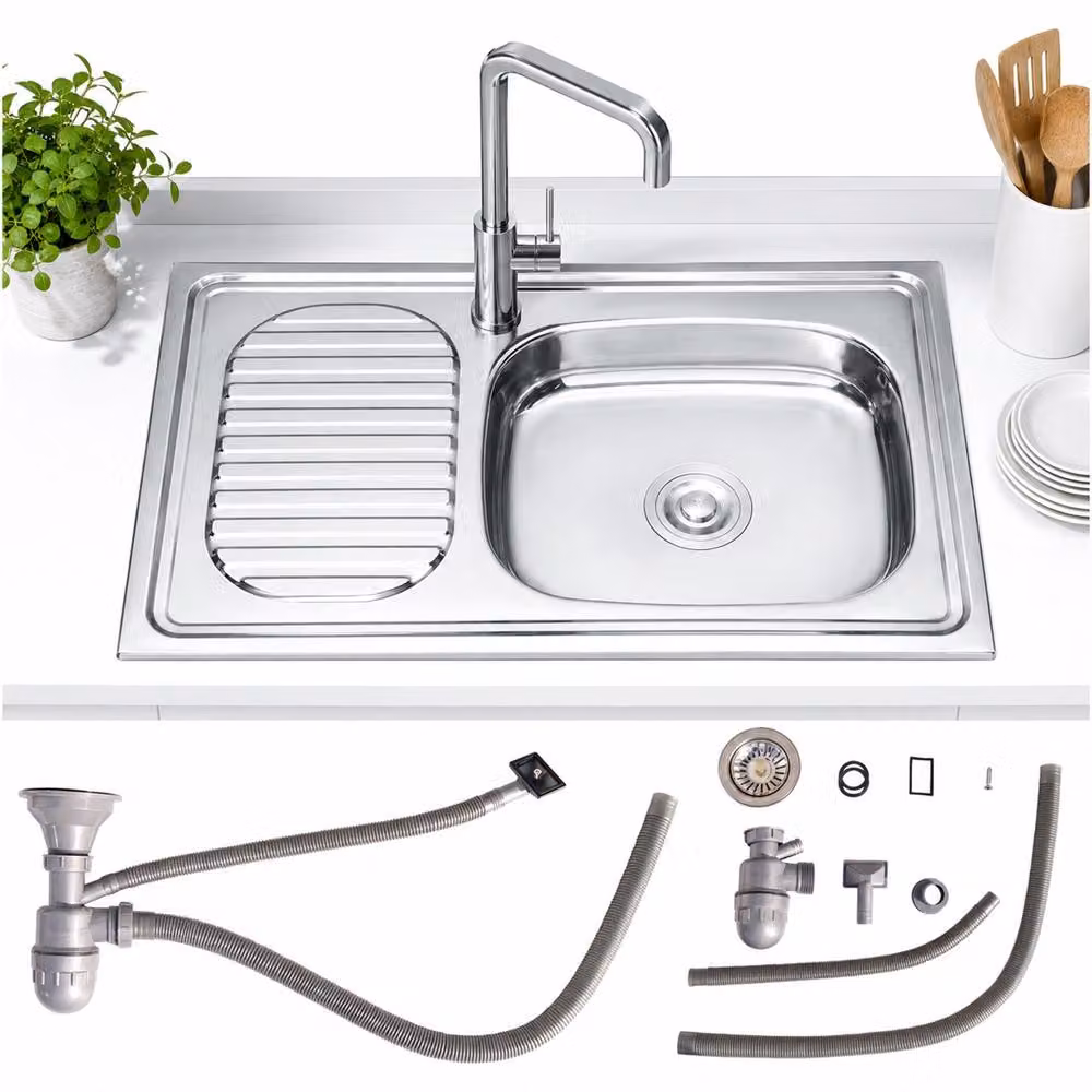 75CM cucina lavello in acciaio inox + ripiano a destra Lavello da incasso Lavello da cucina Unità di lavaggio