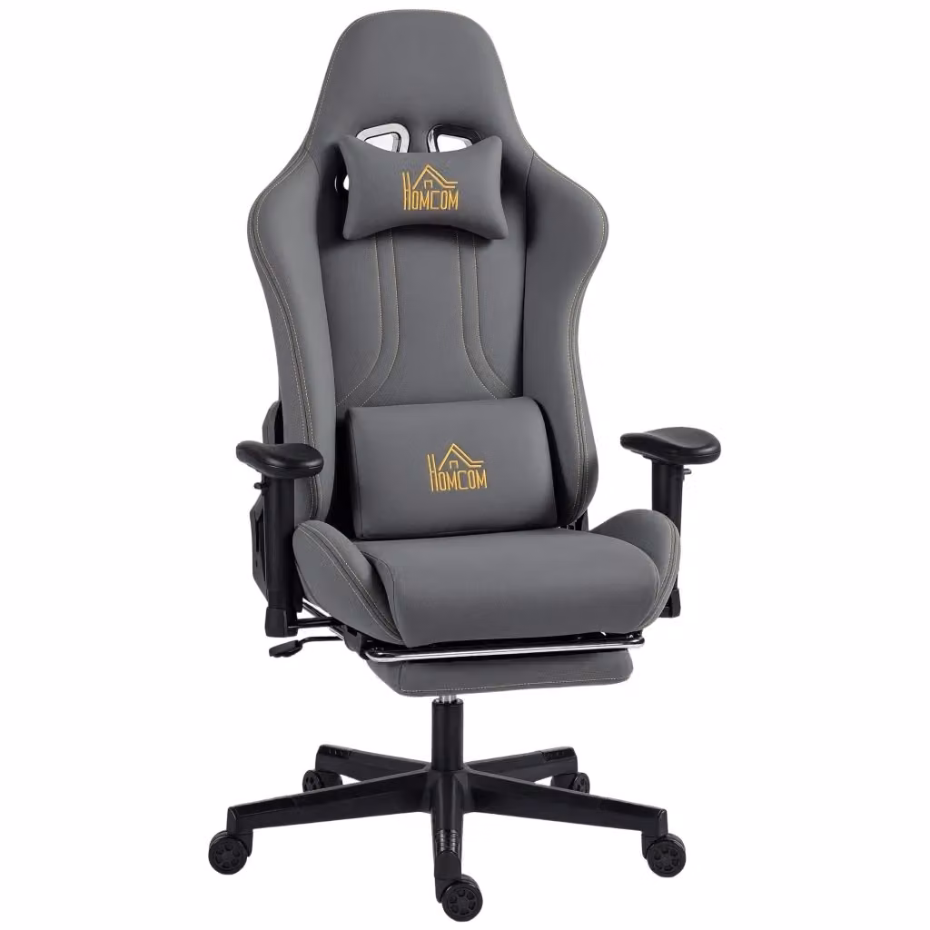 Poltrona gaming ergonomica XYLO grigia con schienale reclinabile, braccioli 3D e poggiatesta, L: 72 cm, P: 76 cm, H: 132 cm – 2