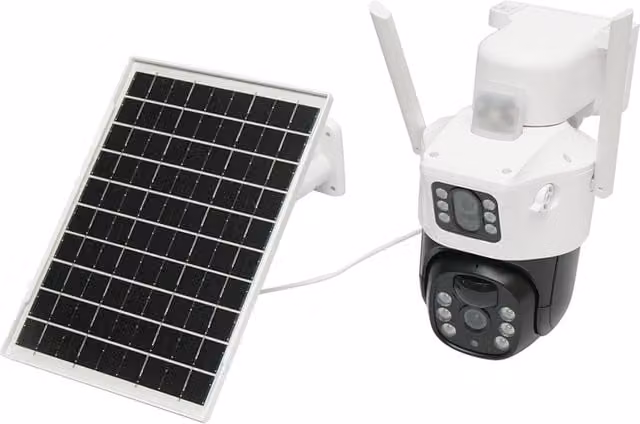 Telecamera di videosorveglianza PTZ con doppio obiettivo 2x2MP, WiFi, pannello solare da 7W, visione notturna e sensore di movimento, compatibile con applicazione V380 Pro, colore bianco – 1