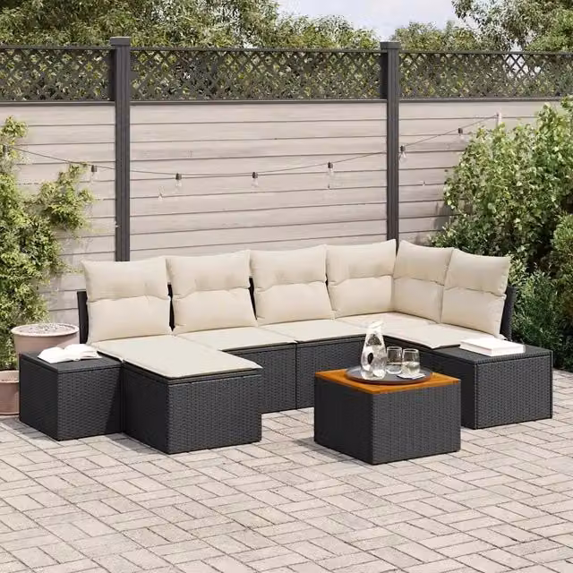 Set Divano da Giardino 7 pz Nero polyrattan 3347978