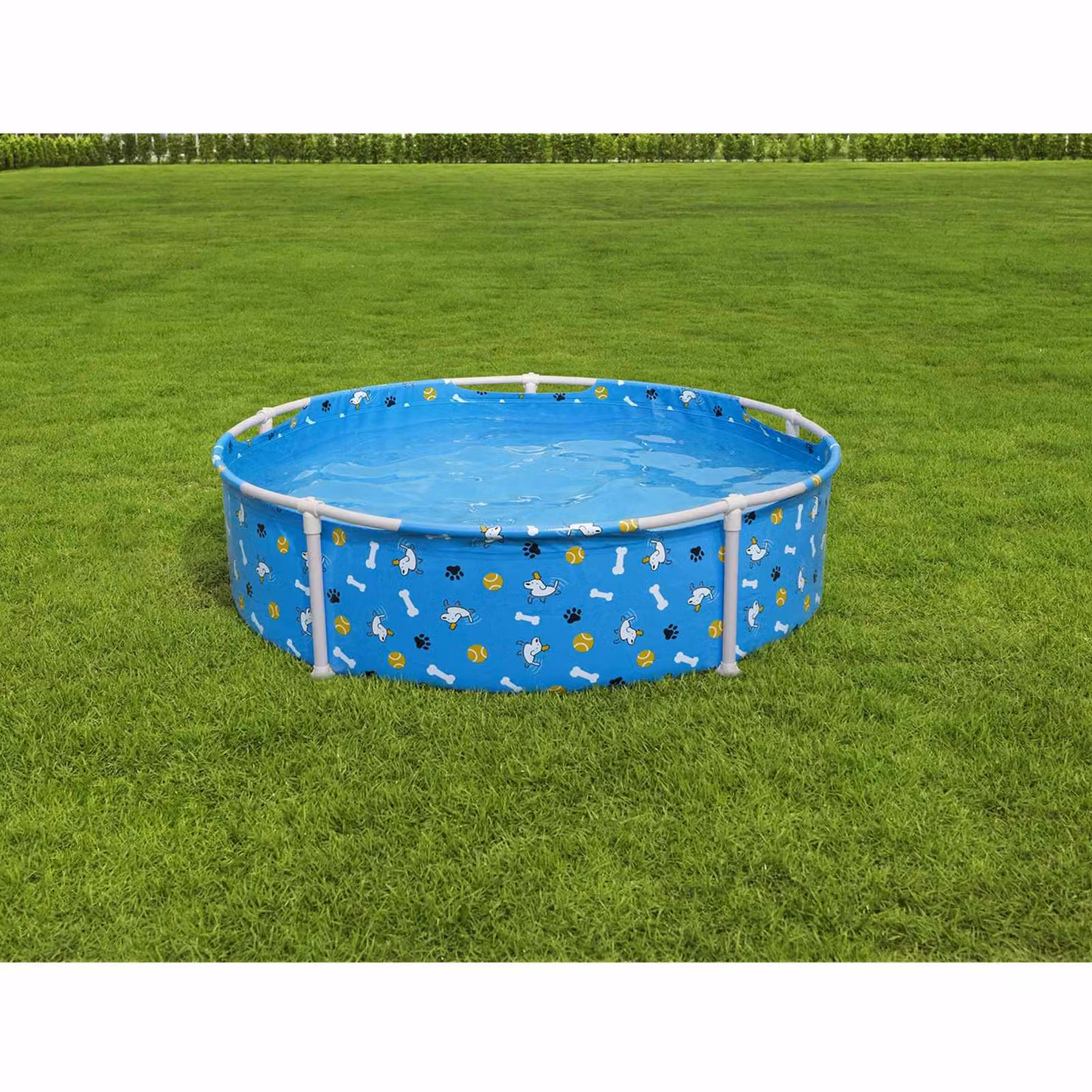 Piscina sopraelevata rotonda Bestway per giochi per animali domestici in blu con struttura in acciaio e PVC