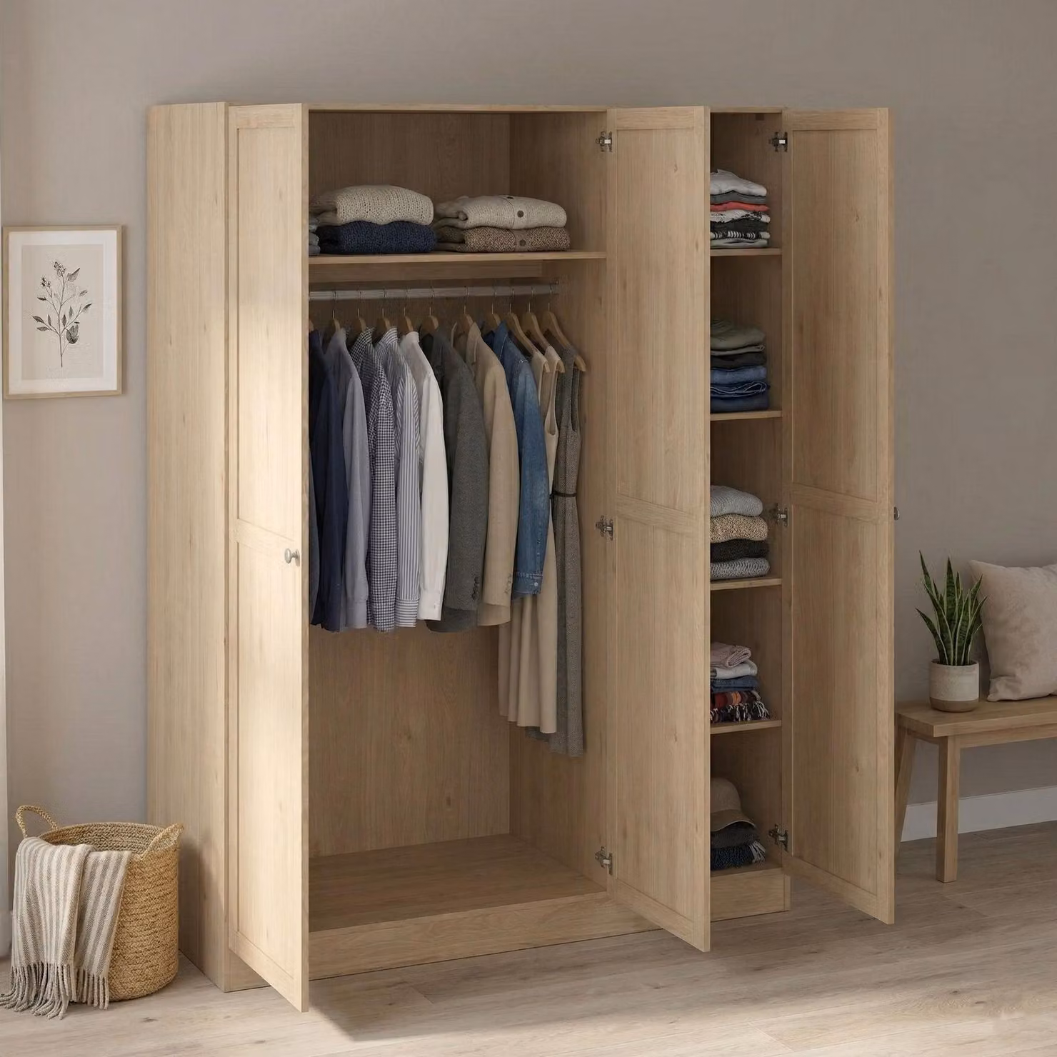 Dmora Guardaroba 3 Ante Gener 61.69x147 cm Marrone Rovere, Appendiabiti 3 Ante