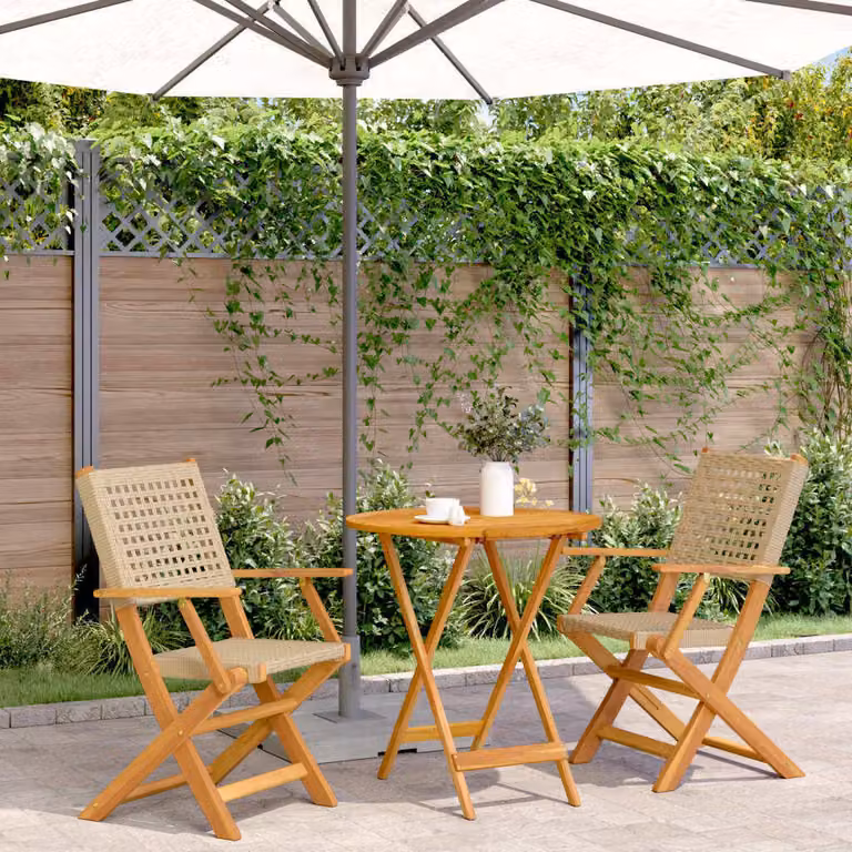 Maison Exclusive - Set da bistrot 3 pezzi in polyrattan beige e legno massello