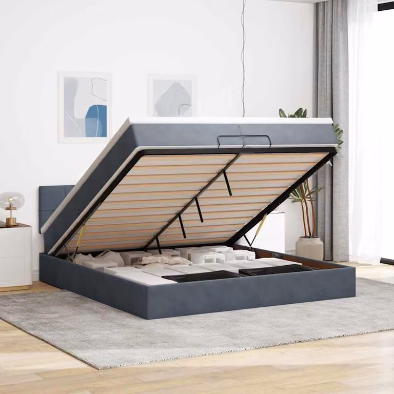 Struttura Letto con Contenitore a Sollevamento e Materasso vidaXL in Velluto Grigio e Bianco, L/P/H: 200 x 200 x 88 cm