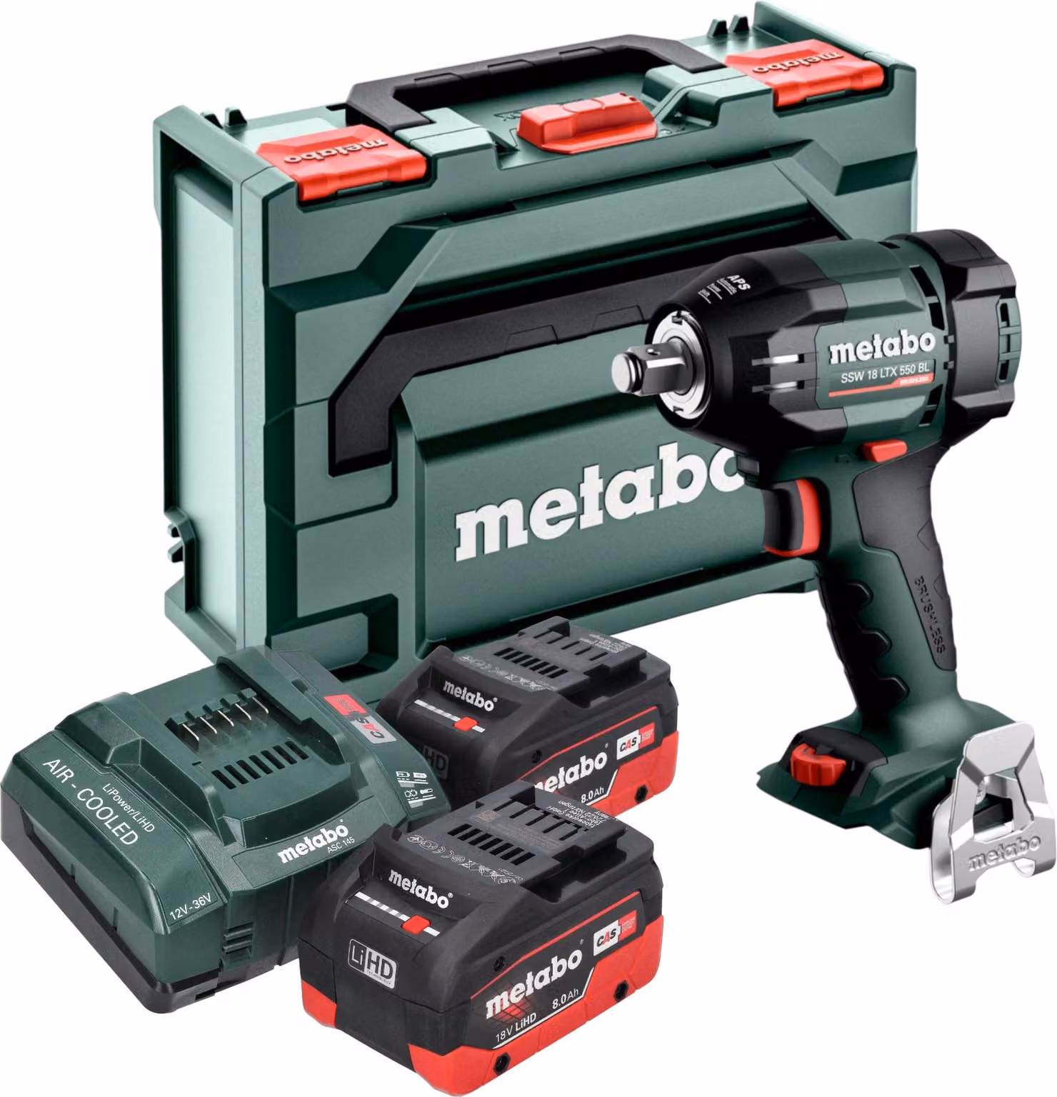 Avvitatore a impatto a batteria Metabo SSW 18 LTX 550 BL 18 V 550 Nm Brushless + 2x batteria LiHD 8,0 Ah + caricabatteria + metaBOX