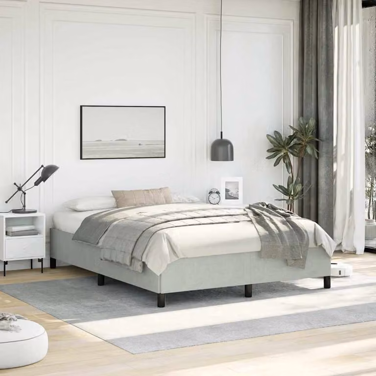 Struttura letto imbottita vidaXL in velluto Grigio con base in legno L: 140 cm, P: 193 cm