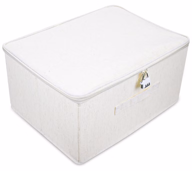 Contenitore in tessuto, con chiusura a chiave, dimensioni 40x30x21 cm, con maniglie, ideale per abbigliamento e giocattoli